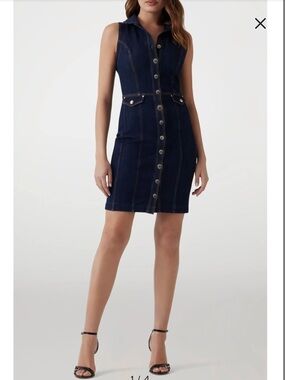 Guess Dark Blue Denim Button-Front Sleeveless Dress